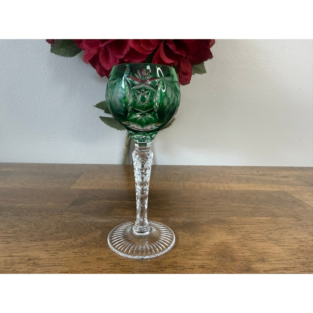 Vintage Nachtmann Bleikristall Emerald Green Cut Crystal Cordial Glass Germany